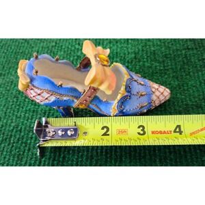 Decorative Blue Shoe Figurine with‎ Yellow Bow and Rhinestone Accent